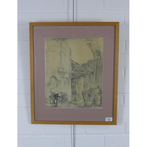 15 - SIR FRANK BRANGWYN R.A., R.W.S., R.B.A. (BRITISH 1867-1956) print, framed under glass, 30 x 37cm