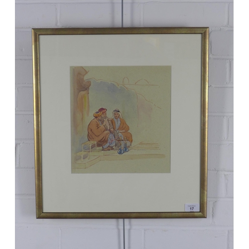 17 - ISOBEL HOTCHKIS (SCOTTISH (1879 - 1947), Three North African Men, signed watercolour, framed under g... 