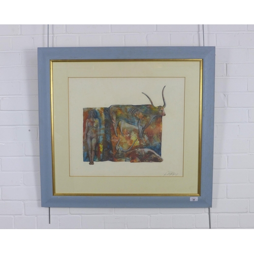 38 - IONA A.E. MONTGOMERY RSW (SCOTTISH b. 1965), CORNUCOPIA, signed watercolour, framed under glass, 55 ... 