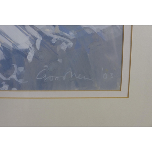 46 - GILLIAN GOODHEIR DA (SCOTTISH 1949 - 2022), BLUE & GOLD, gouache,  signed and dated 04,  framed unde... 