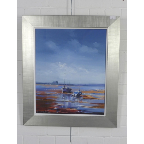 49 - DAVID M. GRAHAM, (SCOTTISH), REFLECTIONS, TOWARDS BERWICK LAW, acrylic on canvas, signed and framed ... 