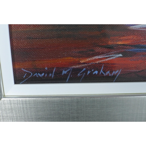 49 - DAVID M. GRAHAM, (SCOTTISH), REFLECTIONS, TOWARDS BERWICK LAW, acrylic on canvas, signed and framed ... 