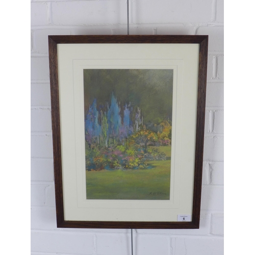 6 - P.W ADAM RSA (1852 - 1929) Pastel of  a sunlit garden, signed bottom right and framed under glass, 2... 