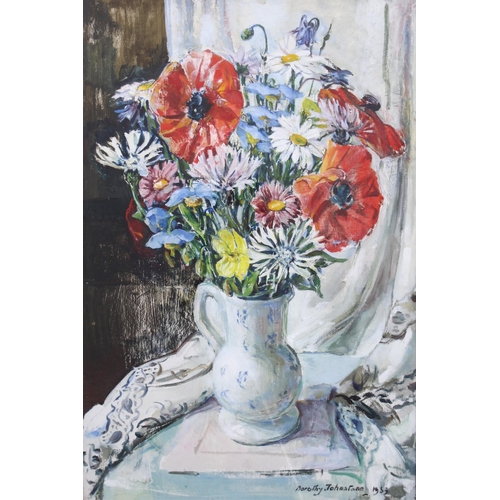 62 - DOROTHY JOHNSTONE A.R.S.A (SCOTTISH 1892-1980), STILL LIFE, FLOWERS IN A JUG, oil on board, signed a... 