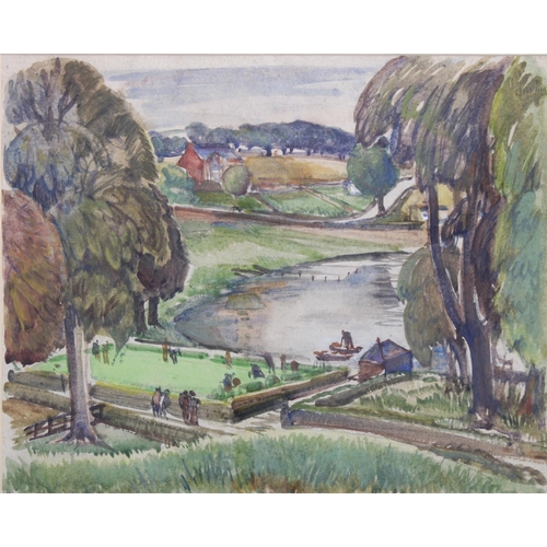 65 - DAVID MACBETH SUTHERLAND R.S.A. (SCOTTISH 1883-1974), THE BOWLING GREEN, watercolour, unsigned, fram... 