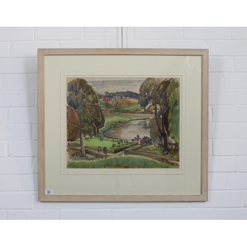 65 - DAVID MACBETH SUTHERLAND R.S.A. (SCOTTISH 1883-1974), THE BOWLING GREEN, watercolour, unsigned, fram... 