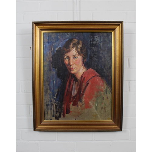 70 - DAVID MACBETH SUTHERLAND R.S.A. (SCOTTISH 1883-1974), WOMAN IN RED SHIRT, oil on canvas, unsigned - ... 