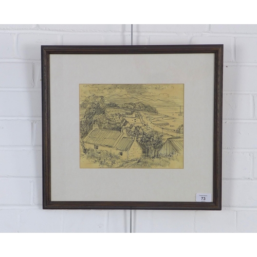 73 - DAVID MACBETH SUTHERLAND R.S.A. (SCOTTISH 1883-1974), POOLEWE, ink and wash, unsigned, framed under ... 