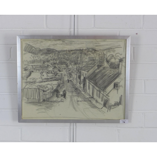 74 - DAVID MACBETH SUTHERLAND R.S.A. (SCOTTISH 1883-1974), VILLAGE LANE, charcoal drawing, signed and fra... 