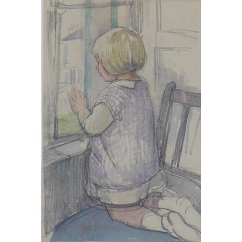 75 - DOROTHY JOHNSTONE A.R.S.A (SCOTTISH 1892-1980), ANNE AT THE WINDOW, JOPPA, watercolour and pencil, f... 