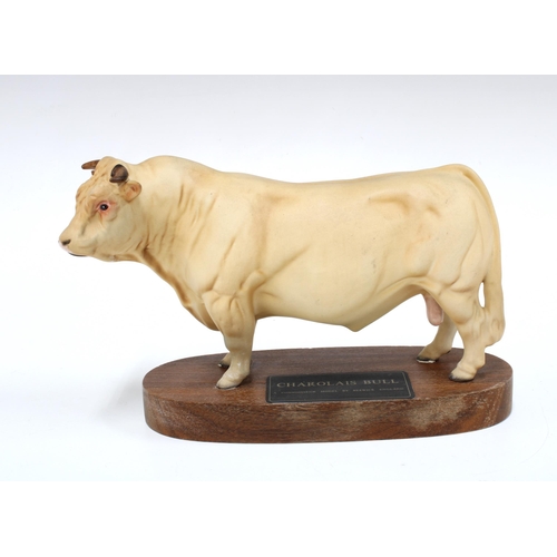 103 - Beswick Connoisseur model of a Charolais bull on wooden base, 14cm