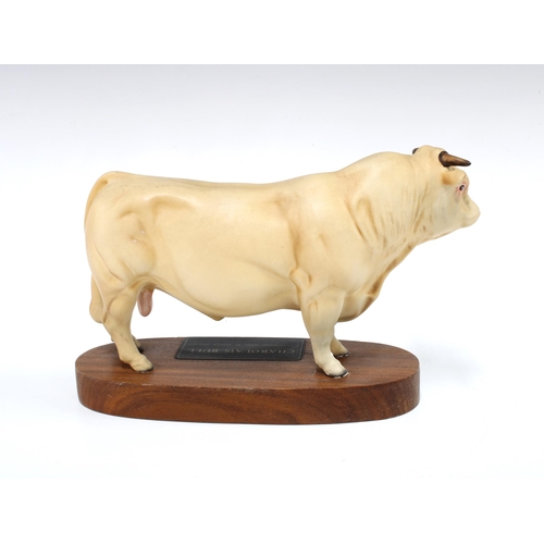 103 - Beswick Connoisseur model of a Charolais bull on wooden base, 14cm