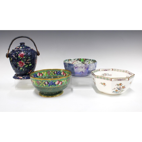 107 - Minton bowl, 22cm diameter, together with two octagonal bowls by Wedgewood and Burleigh, and a Staff... 