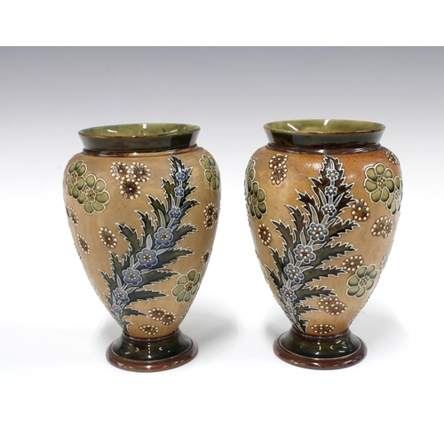 109 - Pair of Doulton Lambeth Slaters Patent vases, 21cm (2)