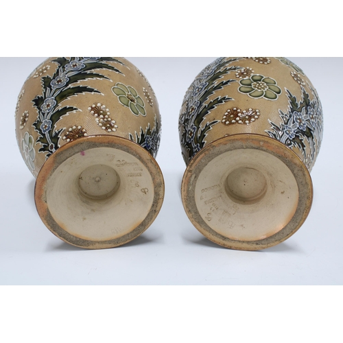 109 - Pair of Doulton Lambeth Slaters Patent vases, 21cm (2)