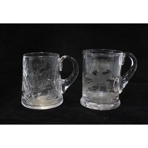 110 - Two victorian etched Christening glasses, together with another with etched hunting scene, and a QEI... 