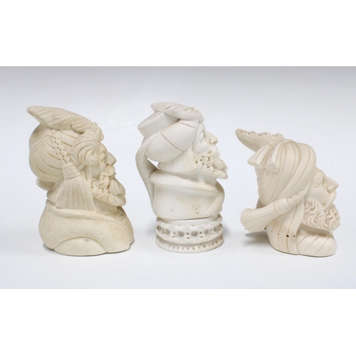 114 - Three Meerschaum type Oriental busts,  with beards and turbans, tallest 12cm (3)