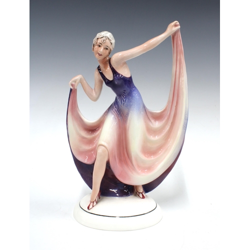 115 - An Art Deco Katzhutte pottery figure of a dancer, marked HK, 32cm