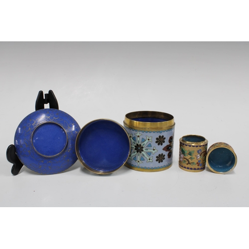 117 - Pale blue cloisonne three part set, with tray 29cm, jar with cover, and dish, together with a small ... 