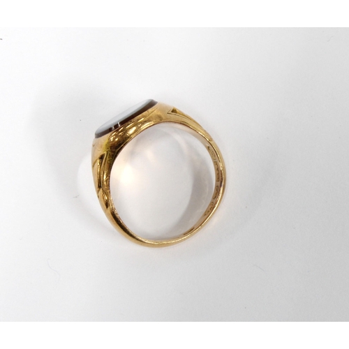 13 - Victorian 15ct gold ring with pale blue hardstone plaque, London 1859