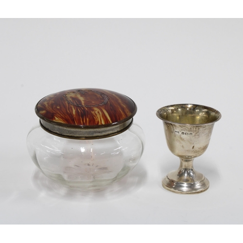 26 - Silver egg cup, Birmingham 1932 and a glass jar with faux tortoiseshell cover (2)