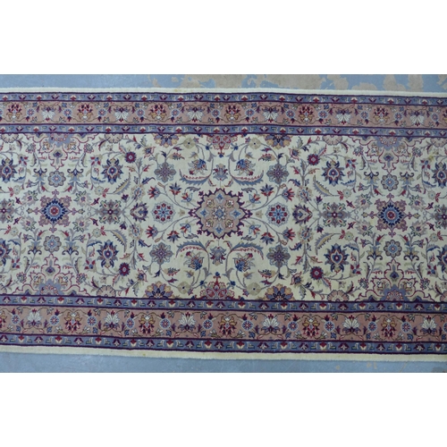 306 - Eastern wool runner with ivory field and allover foliate pattern, 330 x 78cm