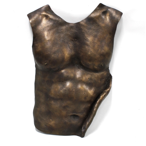 316 - Contemporary bronze sculpture of a male torso, 50cm, with a wall hook for mounting