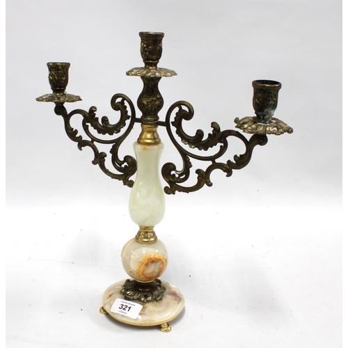 321 - Vintage hardstone and metal candelabra, 36 x 33cm