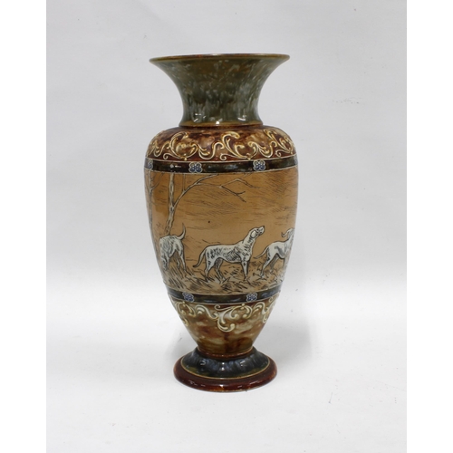 325 - HANNAH BARLOW  (1851-1916) for Doulton Lambeth, sgraffito decorated  vase, with a hunting dog scene,... 