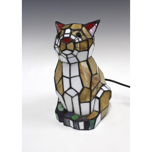 330 - Novelty stained glass cat lamp, 29cm