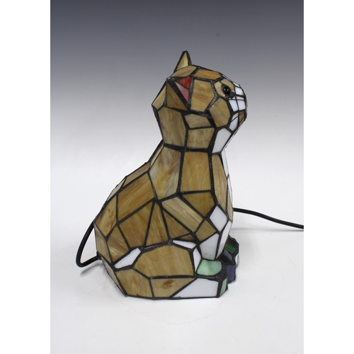 330 - Novelty stained glass cat lamp, 29cm