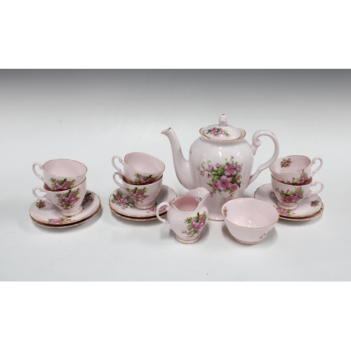 331 - Pink floral Tuscan bone china tea set (15)