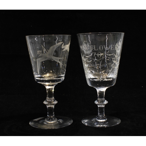 332 - Two coin glass goblets,  one  commemorating the King's Coronation 1937, together with two knop stemm... 