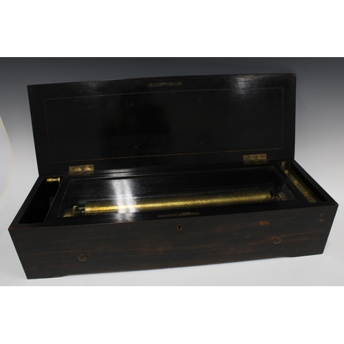 335 - Nicole Freres Swiss marquetry inlaid music box, 16 x 68 x 24cm