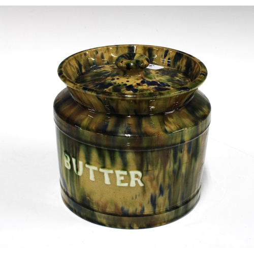 343 - 19th century Fife potteries spatter ware butter storage jar and cover, 16cm