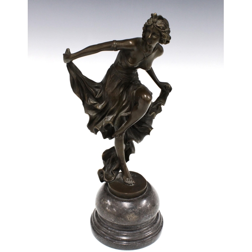 352 - After AFFORTUNATO GORY (1895-1925) Bronze figure of a dancer on a grey marble base, 27cm, inscribed ... 