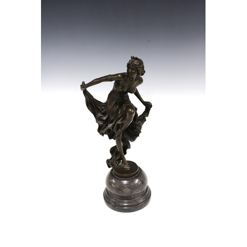 352 - After AFFORTUNATO GORY (1895-1925) Bronze figure of a dancer on a grey marble base, 27cm, inscribed ... 