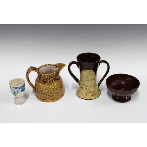 358 - Scottish pottery to include a Cummnock motto vase, Makmerry goblet, Portobello pottery sugar basin, ... 