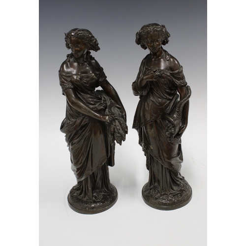 361 - Two bronze patinated allegorical female figures, 40cm (2)