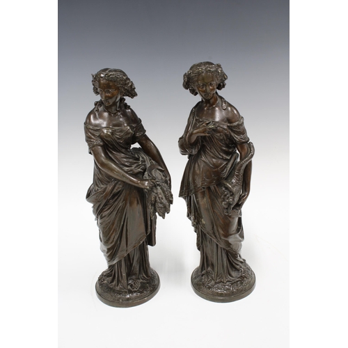 361 - Two bronze patinated allegorical female figures, 40cm (2)