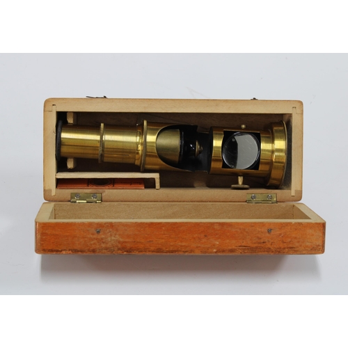 364 - Small brass microscope in box, 15cm