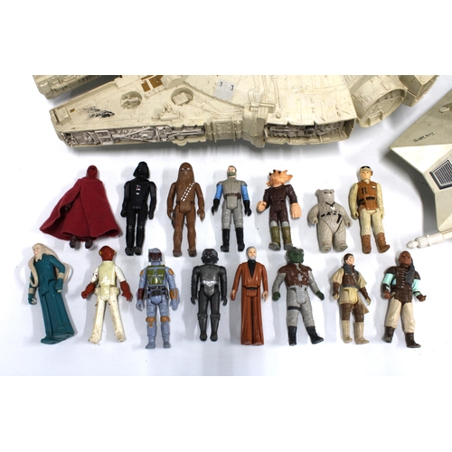 366 - Vintage Star Wars toys, including an AT-AT, 45cm, Millenium Falcon, snow speeder, and various figure... 