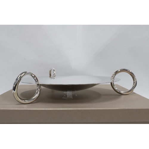 374 - Christofle of Paris Vertigo silver plated centrepiece with three handles, boxed, 35cm diameter