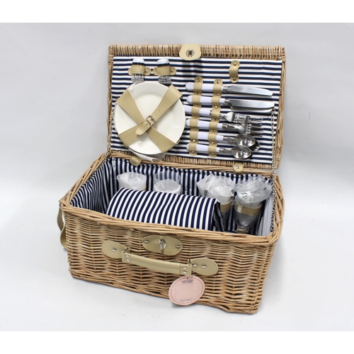 376 - Alfresco Society handmade picnic basket with contents 22 x 46 x 30cm