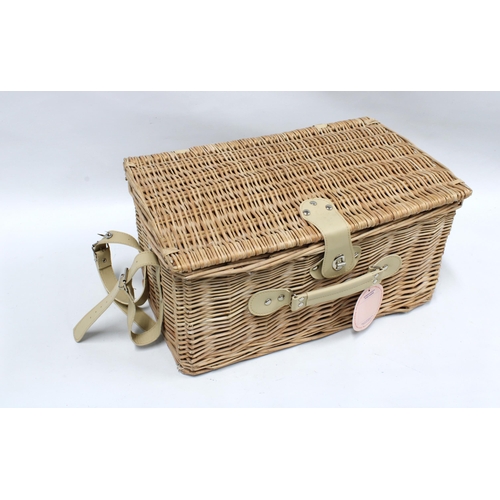 376 - Alfresco Society handmade picnic basket with contents 22 x 46 x 30cm