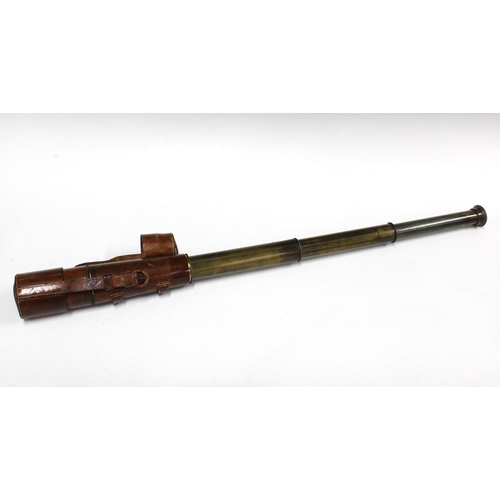 385 - Negretti leather covered  brass telescope, 84cm extended, together with an additional eye piece in c... 