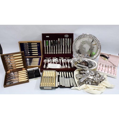 387 - Box of Epns and silver plate, including boxed cutlery, loose cutlery, a tray etc