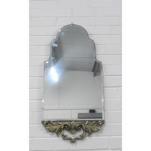 405 - Vintage wall mirror with silvered cresting,  39 x 78cm.