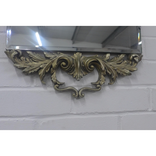 405 - Vintage wall mirror with silvered cresting,  39 x 78cm.