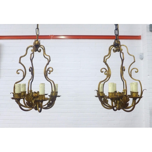 408 - Pair of Florentine style gilt metal hanging lights, 26 x 40cm. (2)